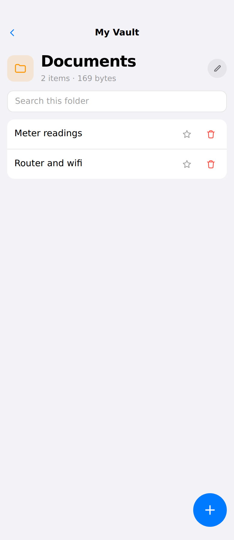 Inside a folder: two notes listed with a search box above them.